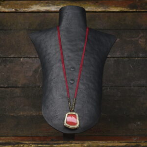 Red Ceramic & Brass Pendant